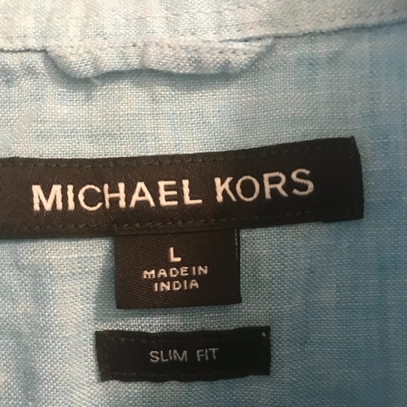 Michael Kors Men's Light Blue 100% Linen Short Sleeve Button Down Shirt, Size L - Picture 2 of 5